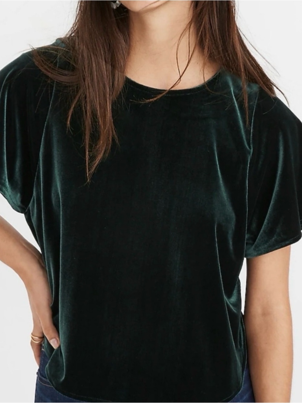 Madewell Velvet Short Sleeve Tee in Forest Green